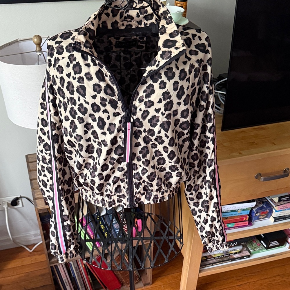 Guess Leopard Print Nylon Bomber Jacket. Cropped